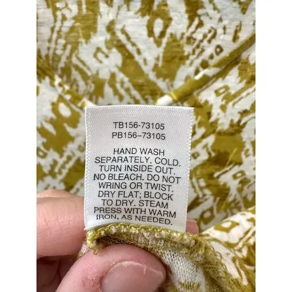 PENDLETON | Yellow Ikat Petite Linen V-Neck Top Boho Summer | Large - Picture 8 of 8